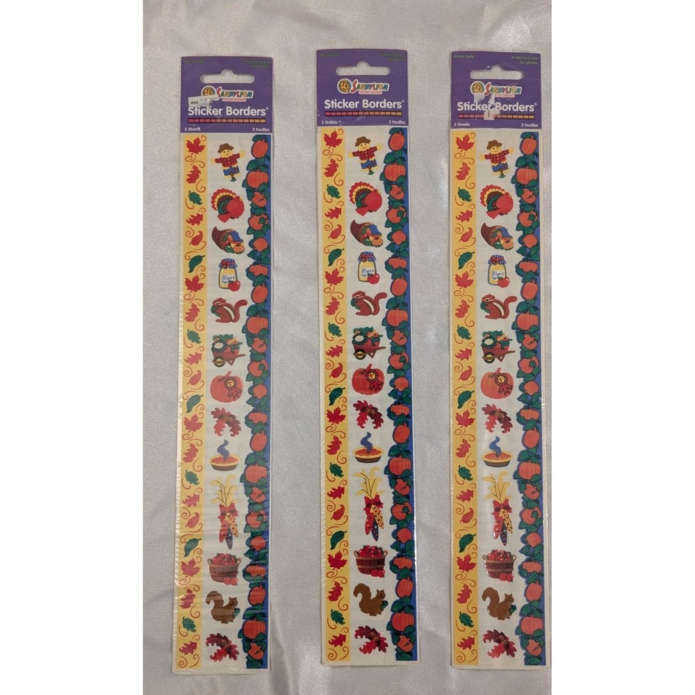 Sticker Borders Sandylion OS Fall Autumn Harvest Pumpkins Leaves 3 Pack